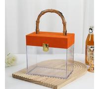 POYHKFD 1 x Acrylic Bamboo Knot Hand Gift Box, Wedding Gift Boxes with Bamboo Handle, Transparent Acrylic Box with Velvet Lid, Hand Gift Box for (Orange)