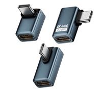 Poyiccot 90 Degree USB C Adapter【240W Charging/ 80Gbps Data/ 8K@60Hz Video】 Right Angle USB C Adapter Thunderbolt 5 Type C Extender Compatible for Laptop, MacBook,iPhone 16, Steam Deck, 3-Pack