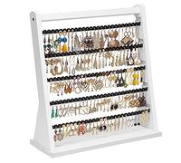 Poyilooo Earring Organizer Stand, Rustic Wood Earring Holder Organizer, 5 Layer Jewelry Holder Organizer Display for Stud Earring Bracelet Necklace Ring, 270 Earring Tree Holes (Weathered White)