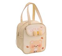 POYIPI Kawaii Lunch Bag with Bow, Beige, Unisex, Durable Reusable Tote Bag, Suitable for Carrying Lunch/Dinner to Office, Picnic, Travel, Park and Outdoors