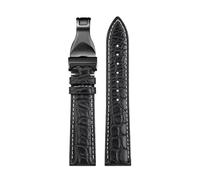 POYNMRE 19mm 20mm 21mm 22mm Crocodile Leather Watch Strap Compatible With Tudor 1958 BLACK BAY Genuine Watchband Accessories(Black white black,21mm)