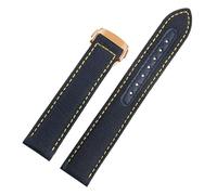 POYNMRE 19mm 20mm Woven Canvas Watch Band Strap Compatible With Omega Seamaster 300 AT150 Fabric Leather Nylon AQUA TERRA 150 Blue Black Watchband(Blue yello-rose gold,20mm)