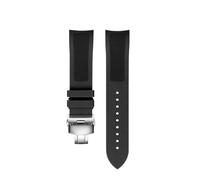 POYNMRE 19mm Black Blue Fluoro Rubber Arc Watch Band Compatible With Tissot T41/T006 Longines L3.640/784 39mm Dial Sports Diving(B-Black silver)
