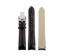 POYNMRE 20 21 22mm Curved End Genuine Leather Watch Band Compatible With Citizen BL9002-37 05A BT0001-12E 01A Men Arc Mouth Strap Bracelet(Black red silve,20mm)