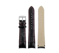 POYNMRE 20 21 22mm Curved End Genuine Leather Watch Band Compatible With Citizen BL9002-37 05A BT0001-12E 01A Men Arc Mouth Strap Bracelet(Black red-silver pin,20mm)