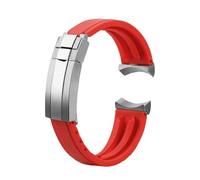POYNMRE 20m 22mm Silicone Rubber Strap Compatible With Tudor Green Bay Little Panda Black Shield Red Flower Men Watchband Deploy Watch Buckle(Red-silver,22mm)