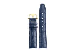 POYNMRE 20mm 21mm 22mm Men's Curved End Genuine Leather Watch Strap Compatible With IWC Portugieser Porotfino PILOT'S Cowhide Watchband Metal Buckle(P03 blue-gold pin,20mm)