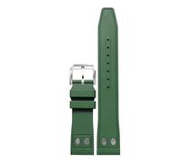 POYNMRE 20mm 21mm 22mm Nature Soft Fluororubber FKM Rubber Watchband Compatible With IWC Strap Big Pilot Portofino TOP Watch Band With Rivet(Green-silver,22mm)