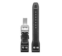 POYNMRE 21mm 22mm Leather Watch Band Compatible With IWC Big Pilot Flamethrower Little Prince Mark 18 Strap Willow Nail Bracelet Blue Black(Black-silver,21mm)