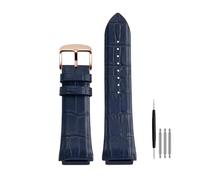 POYNMRE 22mm Black Blue Genuine Leather Watch Strap Compatible With GUESS W0040G3 W0247G3 W0040G7 Series Cowhide Watchband Men's Bracelet(Blue rose gold)