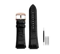 POYNMRE 22mm Black Blue Genuine Leather Watch Strap Compatible With GUESS W0040G3 W0247G3 W0040G7 Series Cowhide Watchband Men's Bracelet(Black rose gold)