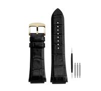 POYNMRE 22mm Black Blue Genuine Leather Watch Strap Compatible With GUESS W0040G3 W0247G3 W0040G7 Series Cowhide Watchband Men's Bracelet(Black gold)