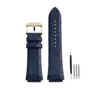 POYNMRE 22mm Black Blue Genuine Leather Watch Strap Compatible With GUESS W0040G3 W0247G3 W0040G7 Series Cowhide Watchband Men's Bracelet(Blue gold)