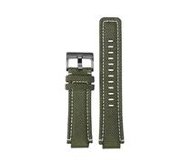 POYNMRE 24 * 16mm Sports Canvas Watchband Leather Bottom Compatible With TIMEX T2N720 T2N721 TW2R55500 TW2T76500 Army Green Brown Watch Strap Bracelet(Green white-gold)