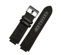 POYNMRE 24 * 16mm Sports Canvas Watchband Leather Bottom Compatible With TIMEX T2N720 T2N721 TW2R55500 TW2T76500 Army Green Brown Watch Strap Bracelet(Black-gold)