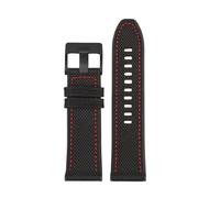 POYNMRE 24mm 26mm 28mm Canvas Silicone Base Watch Strap Compatible With Panerai PAM111 SEVENFRIDAY P1 P2 M1 DIESEL DZ4500 Watchband Nylon SilicaGel(Black red-black,24mm)