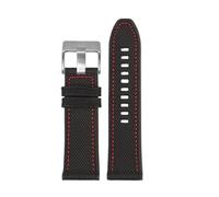 POYNMRE 24mm 26mm 28mm Canvas Silicone Base Watch Strap Compatible With Panerai PAM111 SEVENFRIDAY P1 P2 M1 DIESEL DZ4500 Watchband Nylon SilicaGel(Black red-silver,26mm)