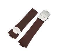 POYNMRE 25X12mm Silicone Watch Strap Compatible With Athens Observation Navigation 1183 Men's Women's Waterproof Compatible With Ulysse Nardin Rubber WatchBand(Brown silver)