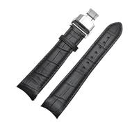 POYNMRE Arc Interface Calf Genuine Leather Watch Band 18mm 19mm 20mm 21mm 22mm 23mm 24mm Compatible With Tissot Seiko Omega Strap(Black-Black-Silvery,22mm)