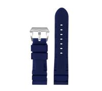 POYNMRE Black Blue Green Orange Watch Band Silicone Rubber Watchband Men's 22mm 24mm Compatible With Panerai 111 441 386 Sport Soft Strap(Blue silver,22mm)
