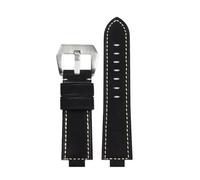 POYNMRE Compatible With CASIO GST-B400/ GST-B200 Wrist Strap Leather Watch Belt Cowhide Watchband Accessories 24 * 14mm Convex 24 * 16(Black Silver Buckle,14mm)