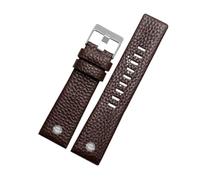 POYNMRE Compatible With DIESEL Genuine Leather Strap DZ7311 DZ7332 DZ4318 DZ4323 Watch Band Black Brown White Men's Bracelet 22mm 24mm 26mm 28mm 30m(Brown silver rivet,27mm)