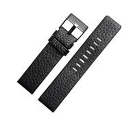 POYNMRE Compatible With DIESEL Genuine Leather Strap DZ7311 DZ7332 DZ4318 DZ4323 Watch Band Black Brown White Men's Bracelet 22mm 24mm 26mm 28mm 30m(Black black buckle,24mm)