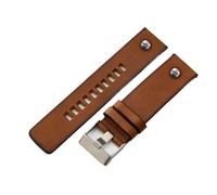POYNMRE Compatible With Diesel Vintage Cowhide Strap Men's DZ4343 DZ7417 DZ4318 DZ7257 Brown Black Edge Genuine Leather Watchband 22 24 26mm(Brown-steel rivet,24mm)
