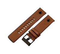 POYNMRE Compatible With Diesel Vintage Cowhide Strap Men's DZ4343 DZ7417 DZ4318 DZ7257 Brown Black Edge Genuine Leather Watchband 22 24 26mm(Brown -black rivet,24mm)