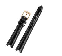POYNMRE Compatible With Gucci YA141401 YA141505 YA1414 YA1415 12-4 14-5m Notch Soft Cowhide Leather Women Watch Strap Chain White Pink Watchband(Black-rose gold pin,12-5mm)