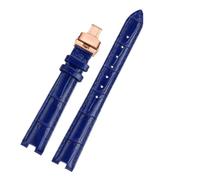 POYNMRE Compatible With Gucci YA141401 YA141505 YA1414 YA1415 12-4 14-5m Notch Soft Cowhide Leather Women Watch Strap Chain White Pink Watchband(Royal blue-rose Fold,14-4mm)