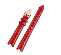 POYNMRE Compatible With Gucci YA141401 YA141505 YA1414 YA1415 12-4 14-5m Notch Soft Cowhide Leather Women Watch Strap Chain White Pink Watchband(Red-rose gold Fold,14-5mm)