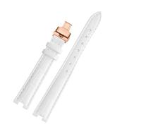 POYNMRE Compatible With Gucci YA141401 YA141505 YA1414 YA1415 12-4 14-5m Notch Soft Cowhide Leather Women Watch Strap Chain White Pink Watchband(White-rose gold Fold,14-4mm)