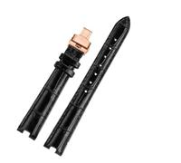POYNMRE Compatible With Gucci YA141401 YA141505 YA1414 YA1415 12-4 14-5m Notch Soft Cowhide Leather Women Watch Strap Chain White Pink Watchband(Black-rose gold Fold,14-5mm)