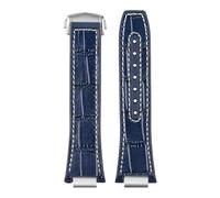 POYNMRE Compatible With IWC Engineer Genuine Leather Watch Band IW328901 IW328902 IW328903 Men Cowhide Rubber Bottom Strap Steel Connectors(Blue white line)