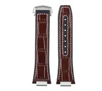 POYNMRE Compatible With IWC Engineer Genuine Leather Watch Band IW328901 IW328902 IW328903 Men Cowhide Rubber Bottom Strap Steel Connectors(Brown white line)