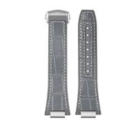 POYNMRE Compatible With IWC Engineer Genuine Leather Watch Band IW328901 IW328902 IW328903 Men Cowhide Rubber Bottom Strap Steel Connectors(Gray white line)