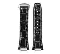 POYNMRE Compatible With IWC Engineer Genuine Leather Watch Band IW328901 IW328902 IW328903 Men Cowhide Rubber Bottom Strap Steel Connectors(Black white line)