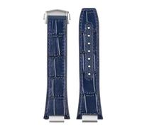 POYNMRE Compatible With IWC Engineer Genuine Leather Watch Band IW328901 IW328902 IW328903 Men Cowhide Rubber Bottom Strap Steel Connectors(Blue blue line)