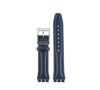 POYNMRE Compatible With Swatch YIS YAS YGS IRONY Men Women Cowhide Leather Watch Strap Bracelet Concave Convex Mouth Calfskin Watchband 17mm 19mm(Blue-silver,19mm)