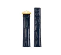 POYNMRE Compatible With TAG HEUER CARRERA Crocodile Leather Strap 19mm 20mm 22mm Men Genuine Folding Buckle Watchband Bracelet Accessories(Blue-gold,19mm)