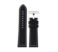 POYNMRE Compatible With Zenith Pilot Bronze Luminox 3051 Genuine Leather WatchBand 23mm Black Retro Dark Brown Cowhide Watch Strap Men's Bracelet(Black White Silver)
