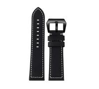 POYNMRE Compatible With Zenith Pilot Bronze Luminox 3051 Genuine Leather WatchBand 23mm Black Retro Dark Brown Cowhide Watch Strap Men's Bracelet(Black White black)