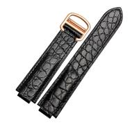 POYNMRE Crocodile Leather Watch Strap Compatible With Cartier Blue Balloon WSBB0025 W69012Z4 14-8mm 16-8mm 18-11mm 20-12mm 22-14mm Convex Watchband(Black Rose clasp,22-14mm)