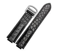 POYNMRE Crocodile Leather Watch Strap Compatible With Cartier Blue Balloon WSBB0025 W69012Z4 14-8mm 16-8mm 18-11mm 20-12mm 22-14mm Convex Watchband(Black silver clasp,22-14mm)