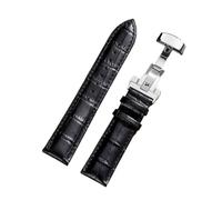 POYNMRE Crocodile Pattern Genuine Leather Strap Business Replace Watch Band 12/14/16/17/18mm 20mm 22mm 24mm With Butterfly Buckle Straps(Noir,16mm)