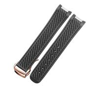POYNMRE Curved 20mm Rubber Watchband Compatible With Omega AT150 Seamaster 300 AQUA TERRA Diving Bracelets Black Blue Silicone Watch Strap(Black-rosegold)