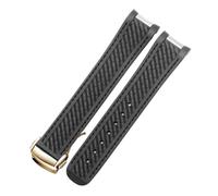 POYNMRE Curved 20mm Rubber Watchband Compatible With Omega AT150 Seamaster 300 AQUA TERRA Diving Bracelets Black Blue Silicone Watch Strap(Black-gold)