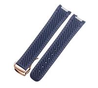 POYNMRE Curved 20mm Rubber Watchband Compatible With Omega AT150 Seamaster 300 AQUA TERRA Diving Bracelets Black Blue Silicone Watch Strap(A-Blue-rosegold)