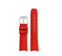 POYNMRE Curved End Fluoro Rubber Watch Strap 22mm Men's Compatible With Citizen Blue Angel Second Generation Jy8078 Watchband Stainless Steel Buckle(Red-silver pin)